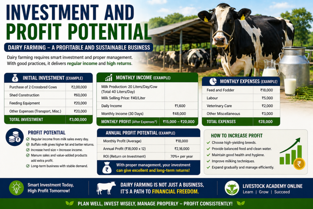 Dairy farming investment cost and profit potential with income and expense example